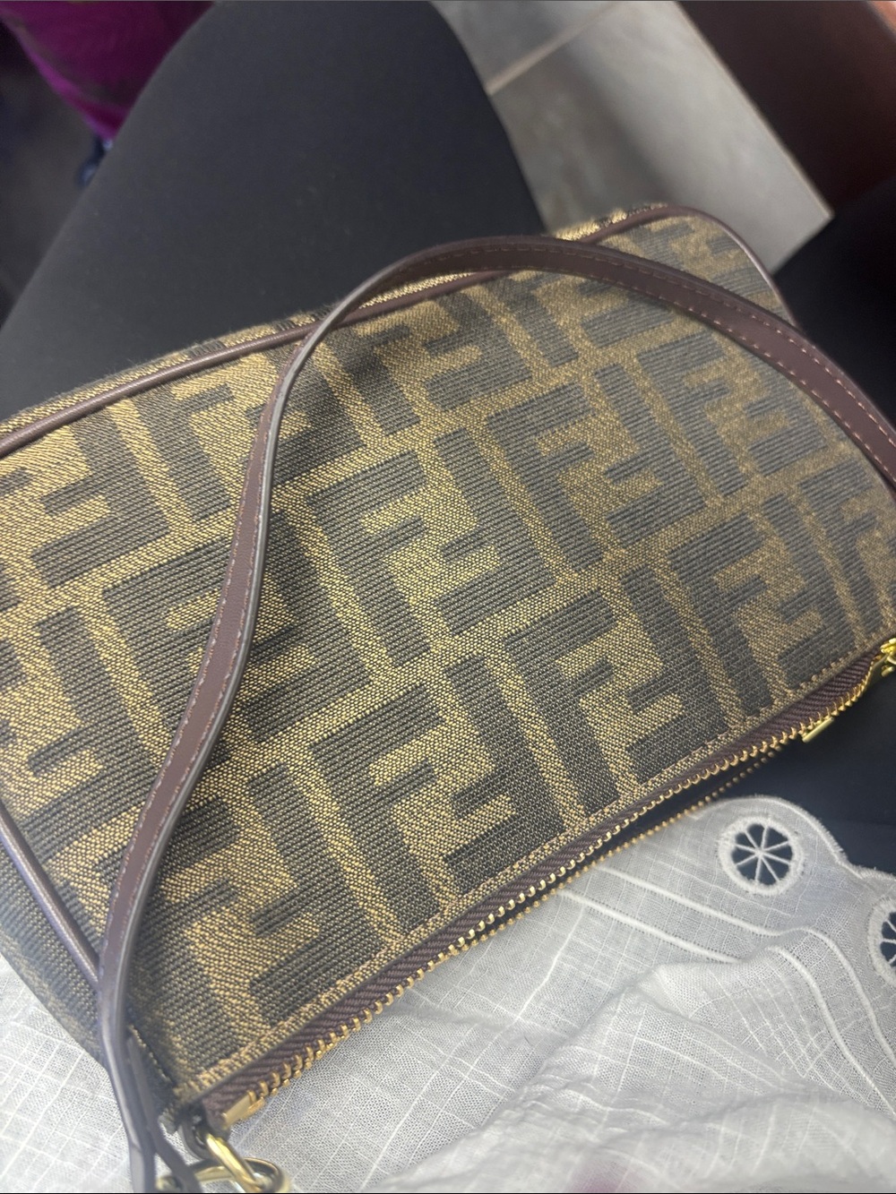 Fendi Brown and Tan FF Canvas Shoulder Bag with Gold Hardware